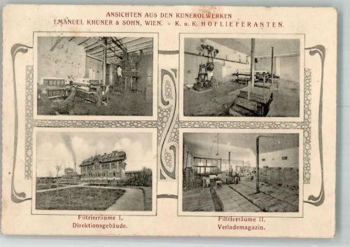 Wien 1911 Atzgersdorf Kunerolwerken Emanuel Khuner u. Sohn Direktionsgebäude Verlademagazin