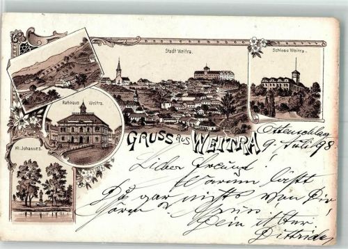 3970 Weitra 1898 Lithographie Rathaus Hl. Johannes Schloss
