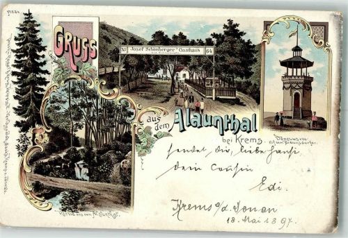 Krems 1897 Donauwarte auf dem Braunsdorfer Aus dem Alauntal Gasthaus Josef Schönberger