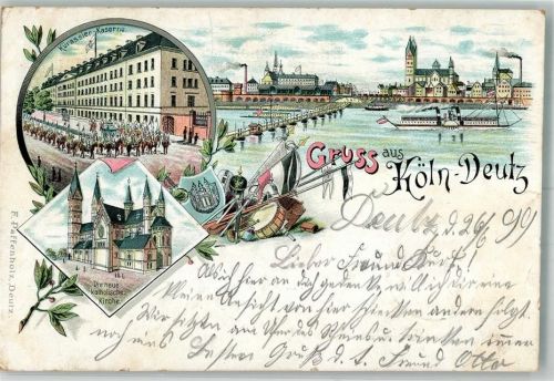 Köln Deutz 105 1899 Kürassier Kaserne Neue Kath. Kirche Schiffbrücke