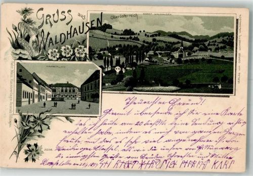 4391 Waldhausen im Strudengau 1899 Lithographie Marktplatz