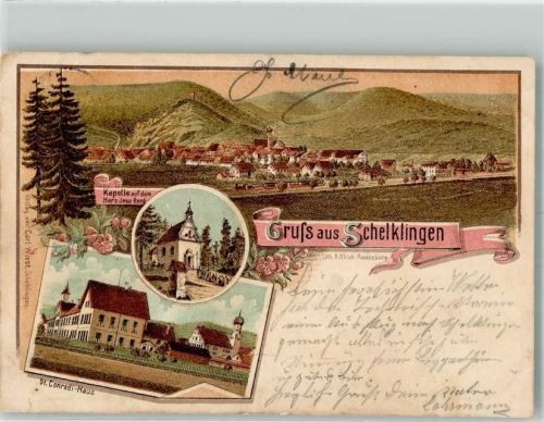 89601 W7933 Schelklingen 1899 Lithographie Herz-Jesu-Berg Kapelle St. Conradi-Haus