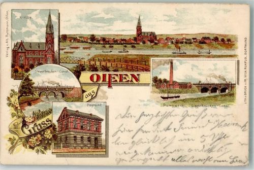 Olfen 1899 Steverbrücken-Kanal Postamt Kirche Pumpwerk Lippebrücken-Kanal