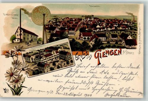 89522 W7928 Giengen an der Brenz 1900 Lithographie Elektrizitätswerk Kirchenorgelfabrik