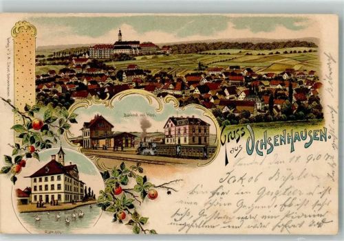 Ochsenhausen 1907 Rathaus Schwanenteich Bahnhof Hotel Vogelbeeren