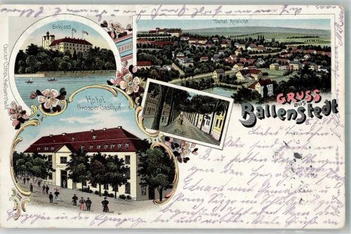 06493 O4303 Ballenstedt 1898 Lithographie Hotel Großer Gasthof Schloss