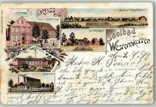 59597 W4782 Bad Westernkotten 1898 Lithographie Hotel Wiese Gradirwerk Badehaus Gut Weringhof