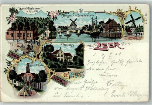 Leer 1902 Etablissement Martini Dampfer-Anlegeplatz Dampfer Victoria Boer'sche Windmühle
