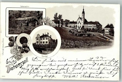 83623 W8157 Dietramszell 1899 Lithographie Schiessstätte Pfarrhof Kloster Dietmarszell Schießscheibe