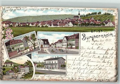 Burgbernheim 1900 Süd-Bahnhof Marktplatz Gasthaus zum Hirschen Wildbad