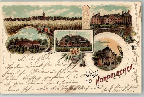 Nordkirchen 1898 Schloß Gärtnerei Kleinkinderanstalt Oranienburg Verlag Ottmar Zieher-München seltene Lithographie
