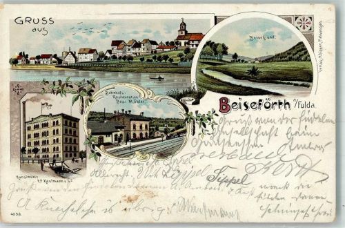 34323 W3509 Beiseförth 1901 Lithographie Bahnhofs-Gasthaus Kunstmühle Beisegrund Bahnpost Kassel-Bebra