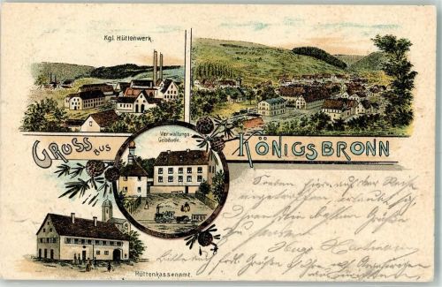 89551 W7923 Königsbronn , Württ 1900 Lithographie Kgl. Hüttenwerk Geschäftshaus Kuch Hüttenkassenamt Erh. II -Einriss