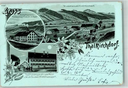 87534 W8974 Thalkirchdorf 1911 Lithographie Dampfbäckerei Kast Gasthaus zum Adler Wiedemannsdorf Rinderweide