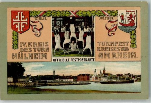 50667 W5000 Köln Mülheim 901 1909 - IV. Kreisturnfest des Turnkreise VIII b 1909 Wappen Turner Off. Festpostkarte