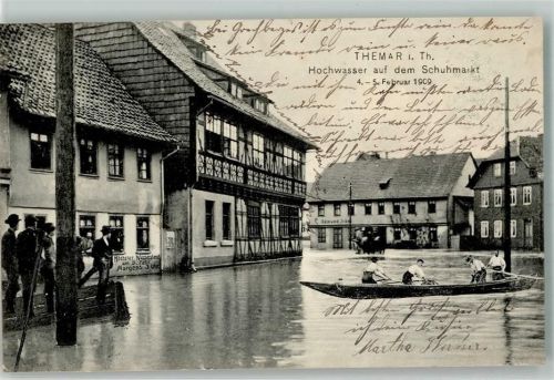 Themar 1909 Hochwasser-Katastrophe 1909 Schuhmarkt Ruderboot