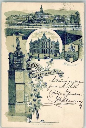 Litomerice 1900 Stadtwappen K.K. Post-Gebäude Vorläufer