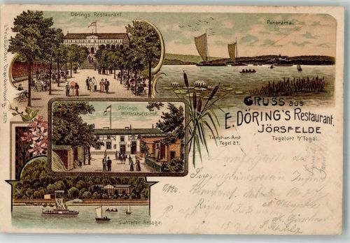 10115 W1000 Tegelort 1900 Lithographie Döring's Gasthaus Jörsfelde Dampfer-Anlage Seerosen