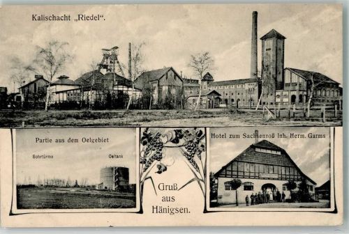 Hänigsen 1918 Hotel zum Sachsenroß Kalischacht "Riedel" Auf dem Ölgebiet Bohrtürme