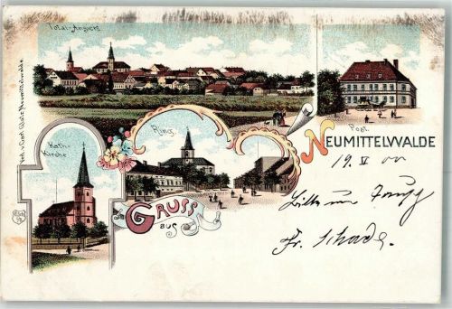 Neumittelwalde 1900 Kath. Kirche Ring Post