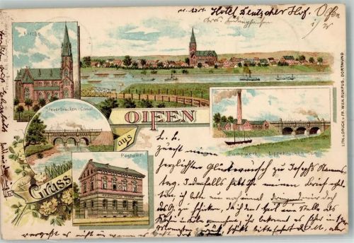 Olfen 1898 Steverbrücken-Kanal Postamt Kirche Pumpwerk Lippebrücken-Kanal