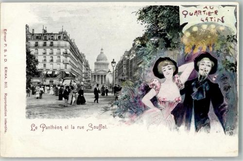 Paris 1898 Le Pantheon et la rue Soufflot Au Quartier Latin