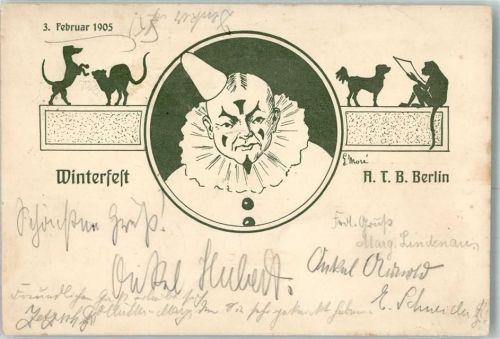 1905 Akad. Turnerbund A.T.B. Berlin Pierrot Affe Hund