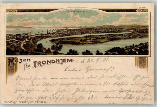 Trondheim Trondhjem 1901 Lithographie