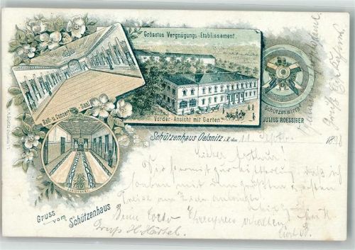 08606 O9920 Oelsnitz /Vogtl. 1898 Lithographie Etablissement Schützenhaus Ball- und Konzertsaal Speisesaal