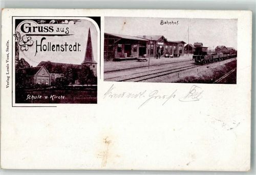 Hollenstedt 1903 Schule Kirche Bahnhof Güterwagen