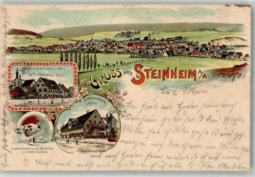 Steinheim 1901 Gasthaus-Brauerei z. Kreuz Gasthaus-Brauerei zur Krone Versteinerungen