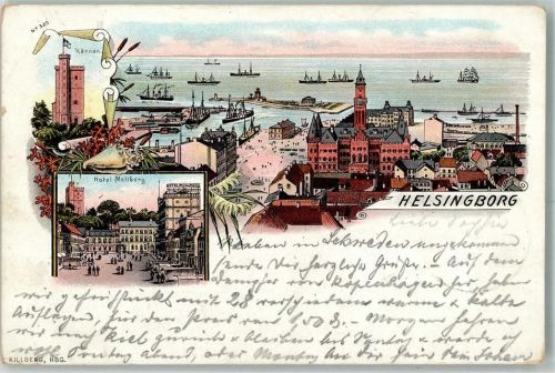 Helsingborg Hälsingborg 1898 Lithographie Hotel Mollberg Kärnan