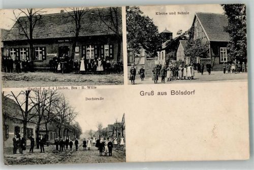 Bölsdorf 1913 Kirche Schule Kindergruppe Gasthaus zu den 4 Linden Dorfstraße