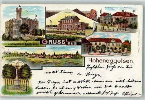 31185 W3201 Hoheneggelsen 1899 Lithographie Schloß Bahnhof Apotheke Post Gasthaus Pages Kriegerdenkmal