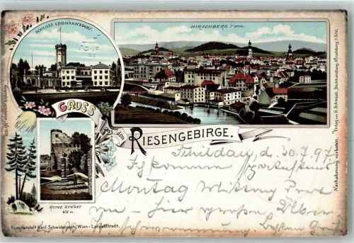 Doksy Hirschberg 1897 Lithographie Ruine Kynast Schloss Erdmannsdorf