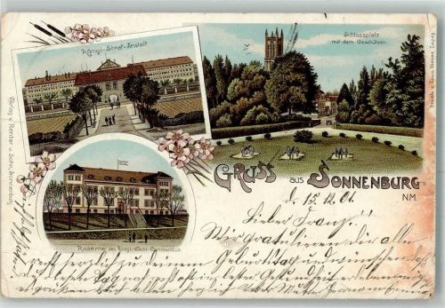 Sonnenburg Slonsk 1901 Lithographie Könihl. Straf-Anstalt Schlossplatz Kaserne d. Königl. Wacht-Kommandos