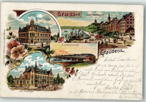 Graudenz 1901 Eisenbahnbrücke Kaiserl. Postamt