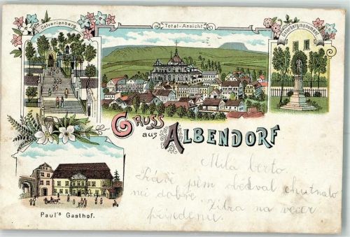 Albendorf 1898 Calvarienberg Osterbergmonument Paul`s Gasthaus