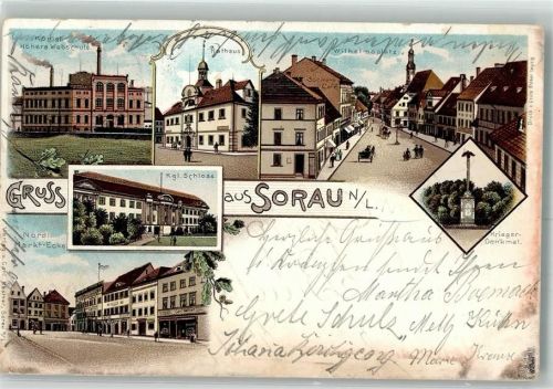 Sorau 1898 Königl. Höhere Webschule Rathaus Wilhelmsplatz
