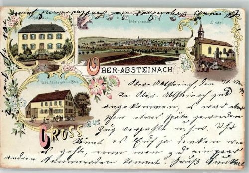 69518 W6941 Ober-Abtsteinach 1903 Lithographie Gasthaus zum goldenen Bock Pfarrhaus Kirche