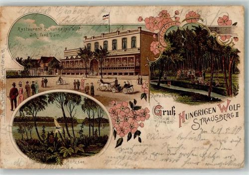 Strausberg 1900 Gasthaus zum Hungrigen Wolf Kettenbrücke Bötzsee