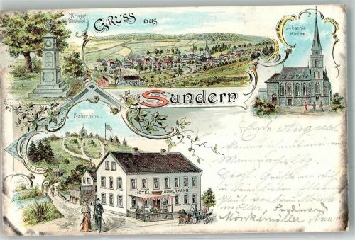 59846 W5768 Sundern Sauerland 1899 Lithographie Kaiserhöhe Hotel Auwermann Kriegerdenkmal Johannis-Kirche