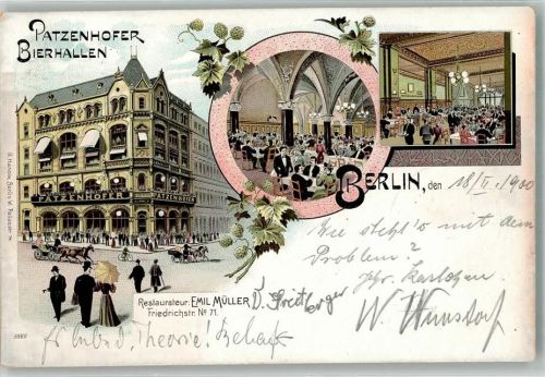 Wilmersdorf 1900 Gasthaus Patzenhofer Bierhallen Speisesaal