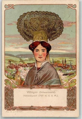 W7730 Villingen -Schwenningen Tracht Jugendstil Liebich C. 1910 Lithographie / Künstlerkarte