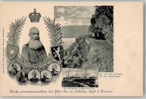 Antwerpen Anvers Bergbahn Wappen Carte commemorative des fetes Oktober 1898 chemin de fer du Congo Militär Belgien
