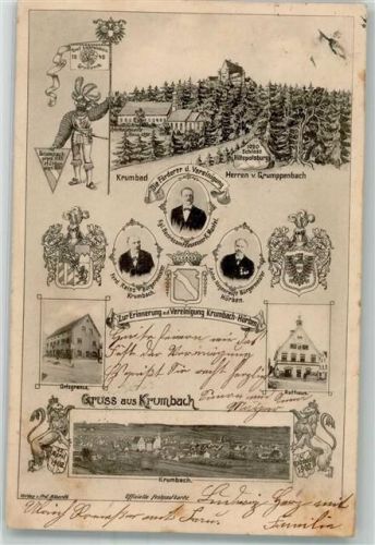 Krumbach 1902 Erinnerung a. d. Vereinigung Krumbach-Hürben Fördermitglieder-Portraits Stadtwappen