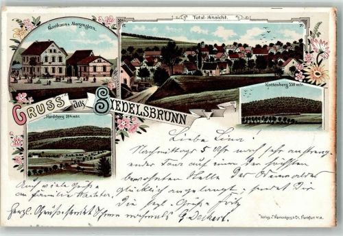 Siedelsbrunn 1899 Gasthaus zum Morgenstern Hardtberg Kottenberg Bahnpost Fürth-Weinheim Zug 6