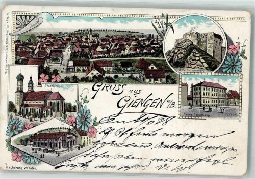 Giengen 1898 Fruchthalle Neues Schulhaus Stadtkirche Alte Burgmauer