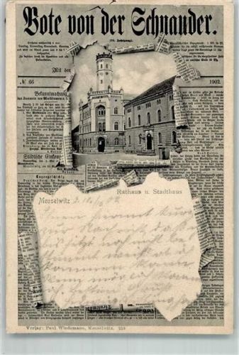 Meuselwitz 1902 Zeitungs-AK Bote von der Schnauder Rathaus und Stadthaus