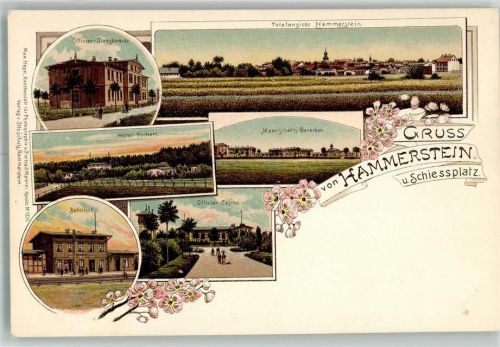 Hammerstein Czarne Lithographie Offizier-Stabsbaracke Hotel Pochert Bahnhof Offiziers-Casino